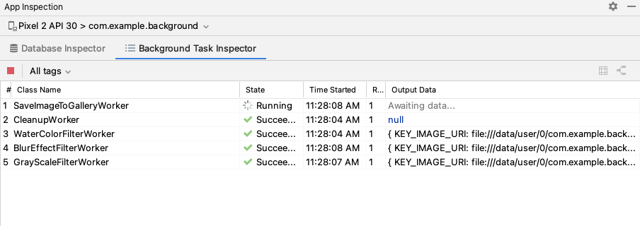 Active workers in Background Task Inspector