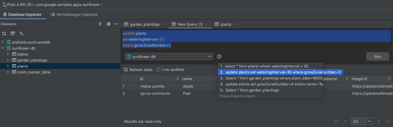 Run command in query editor