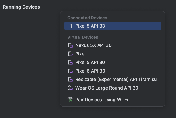 Device drop-down from Running Devices