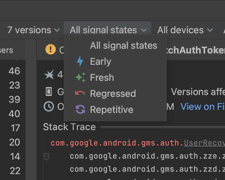 Crashlytics Signal filter.